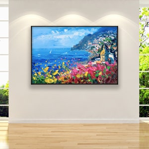 Positano Painting on Canvas, Original Art, Amalfi Coast, Seascape Painting, Impressionist Art, Living Room Decor, Large Wall Art, Gift Ideas image 4