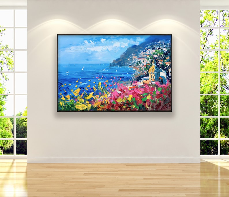 Positano Painting on Canvas, Original Art, Amalfi Coast, Seascape Painting, Impressionist Art, Living Room Decor, Large Wall Art, Gift Ideas image 4