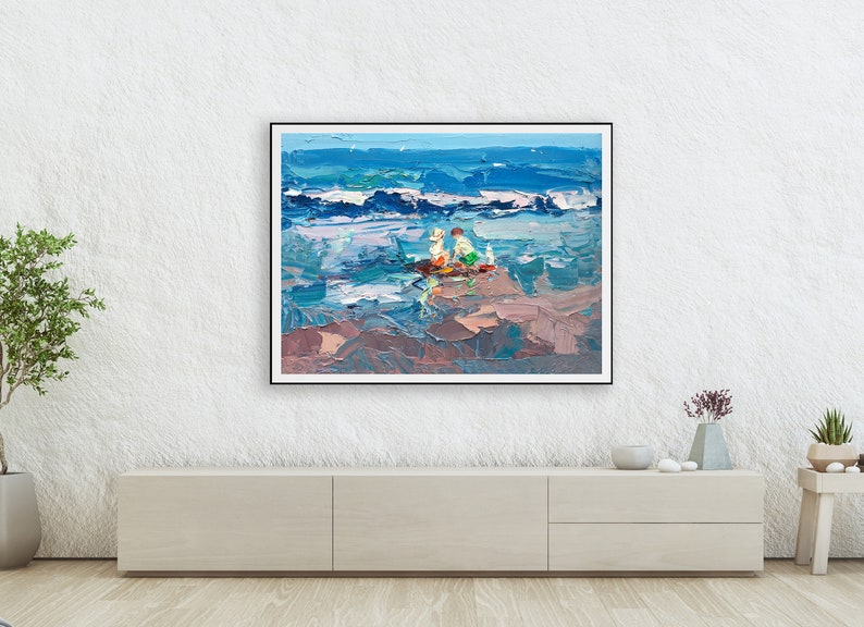 Kids Art, Beach Prints, Canvas Wall Art, Children on the Beach, Ocean Prints, Nursery Wall Art, Wall Decor, Large Wall Art, Gift for Women image 3