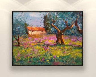 Landscape Painting on Canvas, Original Painting, Tuscany Painting, Trees Painting, Impressionist Art, Living Room Wall Art, Large Art, Gift
