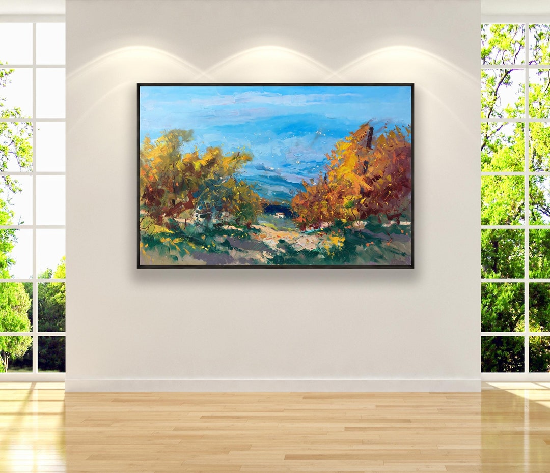 Vineyard Landscape Painting, Original Tuscany Oil on Canvas, Italian