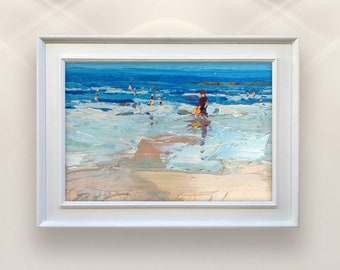 Beach Painting on Canvas, Original Painting, Ocean Painting, Modern Art, Beach Scene, Seascape Art, Abstract Art, Bedroom Wall Decor, Gift