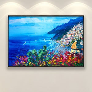 Positano Painting on Canvas, Original Art, Amalfi Coast, Italian Painting, Seascape Painting, Living Room Wall Decor, Large Wall Art, Gift