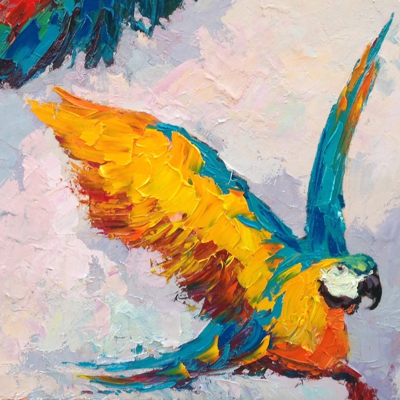 Peinture sur toile de perroquet, oeuvre d'art originale, peinture d'animal de compagnie, peinture d'oiseau, peinture animalière, peinture tropicale, décoration murale d'oiseau, art mural coloré image 6