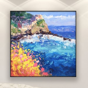 Manarola Cinque Terre Painting on Canvas Original Art Italy - Etsy