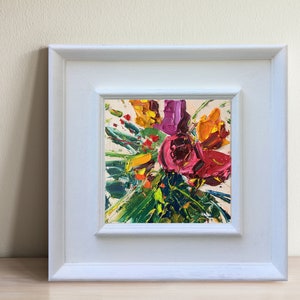 Colorful Flowers Painting on Canvas, Original Art, Floral Painting, Flowers Art, Modern Art, Kitchen Wall Art, Small Painting, Square Art