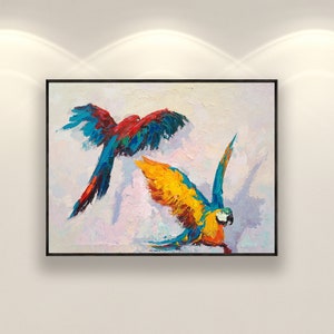 Peinture sur toile de perroquet, oeuvre d'art originale, peinture d'animal de compagnie, peinture d'oiseau, peinture animalière, peinture tropicale, décoration murale d'oiseau, art mural coloré image 2