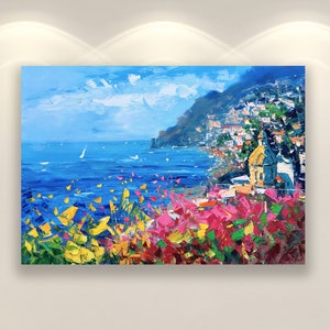 Positano Art Prints, Canvas Art, Seascape Prints, Italy Prints, Impressionist Art, Living Room Wall Art, Large Wall Art, Original Art Gift image 1