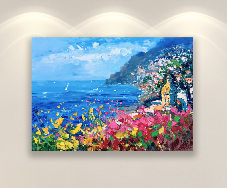 Positano Art Prints, Canvas Art, Seascape Prints, Italy Prints, Impressionist Art, Living Room Wall Art, Large Wall Art, Original Art Gift image 1