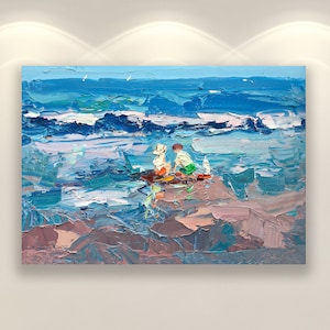 Kids Art, Beach Prints, Canvas Wall Art, Children on the Beach, Ocean Prints, Nursery Wall Art, Wall Decor, Large Wall Art, Gift for Women