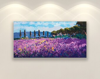 Lavender Fields of Italy, Landscape Art Print on Canvas, Enhancing Home Decor and Wall Art