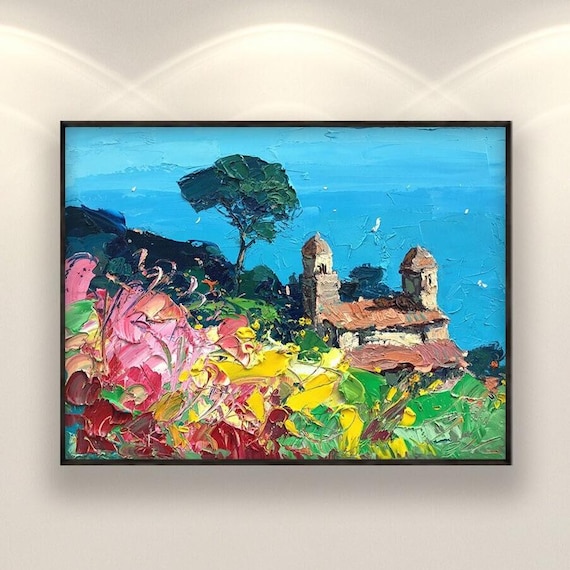 Original Ravello Italy Oil Painting, Modern Impressionist Villa Rufolo Amalfi Coast Wall Art Decor