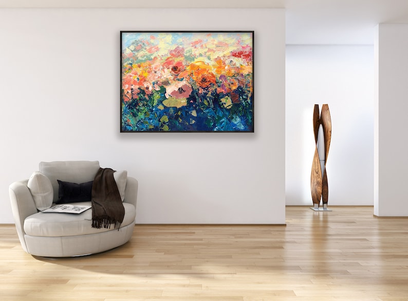 Flowers Painting on Canvas, Original Painting, Rose Painting, Floral Wall Art, Modern Wall Art, Wall Decor Living Room, Large Wall Art image 4