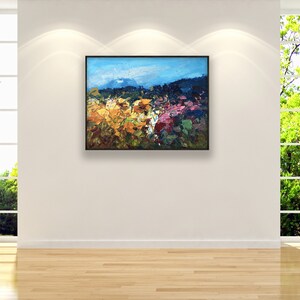 Landscape painting, original oil painting on canvas hanging on a modern wall