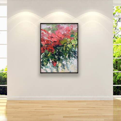 Roses rouges, peinture sur toile, oeuvre d'art originale, peinture de fleurs, art floral, art mural moderne, art mural salon, grande oeuvre d'art, cadeau pour elle