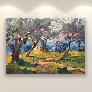 Landscape Art Prints, Canvas Wall Art, Impressionist Olive Trees Grove for Living Room and Home Decor, Gift