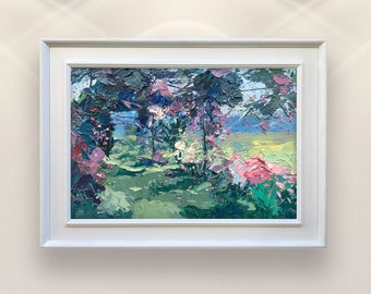 Garden Painting on Canvas, Original Painting, Impressionist Art, Nature Painting, Landscape Art, Italian Painting, Bedroom Wall Art, Gift