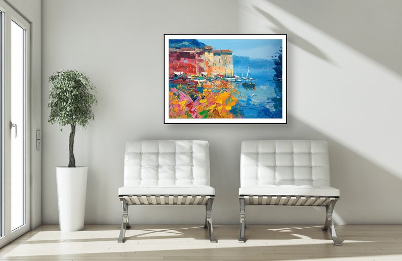 Portofino Art Prints, Original Art, Seascape Wall Art, Canvas Art, Italy Wall Art Prints, Modern Artwork, Kitchen Wall Art, Large Wall Art image 4