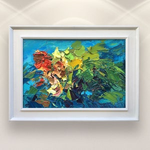 Abstract Colorful Flowers Oil Painting on Canvas, Original Rose Art, Modern Textured Floral Wall Art for Room, Home Decor and Gift for Her