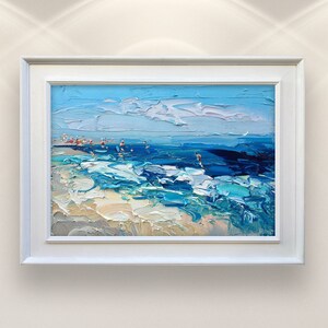 Abstract Beach Painting, Original Painting, Beach Scene People, Ocean Painting, Sea Painting, Fine Art Painting, Impressionist Art, Room Art image 1