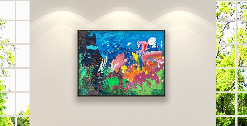 Ocean Painting on Canvas, Original Art, Fish Art, Colorful Wall Art, Under The Sea Painting, Underwater Painting, Modern Art, Room Decor image 2