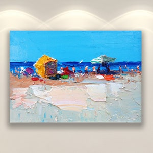 Beach Print, Original Art, Sea Print, Beach Scene People, Seascape Print,Ocean Art, Modern Art, Living Room Wall Art, Large Wall Art, Gift