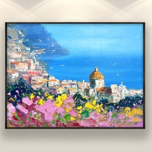 Positano Painting on Canvas, Original Art, Impressionist Italy Art, Seascape Painting, Living Room Wall Art, Large Art, Anniversary Gift image 1