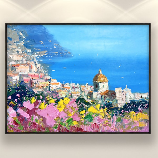 Positano Painting on Canvas, Original Art, Impressionist Italy Art, Seascape Painting, Living Room Wall Art, Large Art, Anniversary Gift