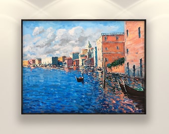 Venice Painting on Canvas, Original Art, Italian Painting, Gondola Painting, Canal Grande Seascape Painting, Impressionist Art, Large Art