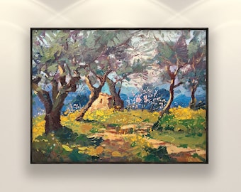 Olive Trees Painting on Canvas, Original Painting, Landscape Painting, Tuscany Painting, Impressionist Art, Living Room Wall Art, Large Art