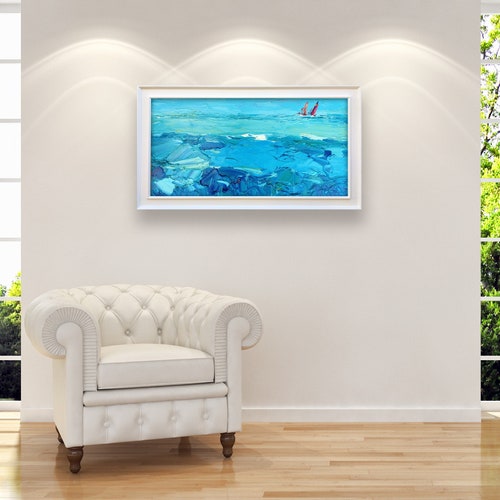 Peinture océan sur toile, peinture voilier, peinture originale, peinture mer, art moderne, peinture nautique, art mural, peinture vagues