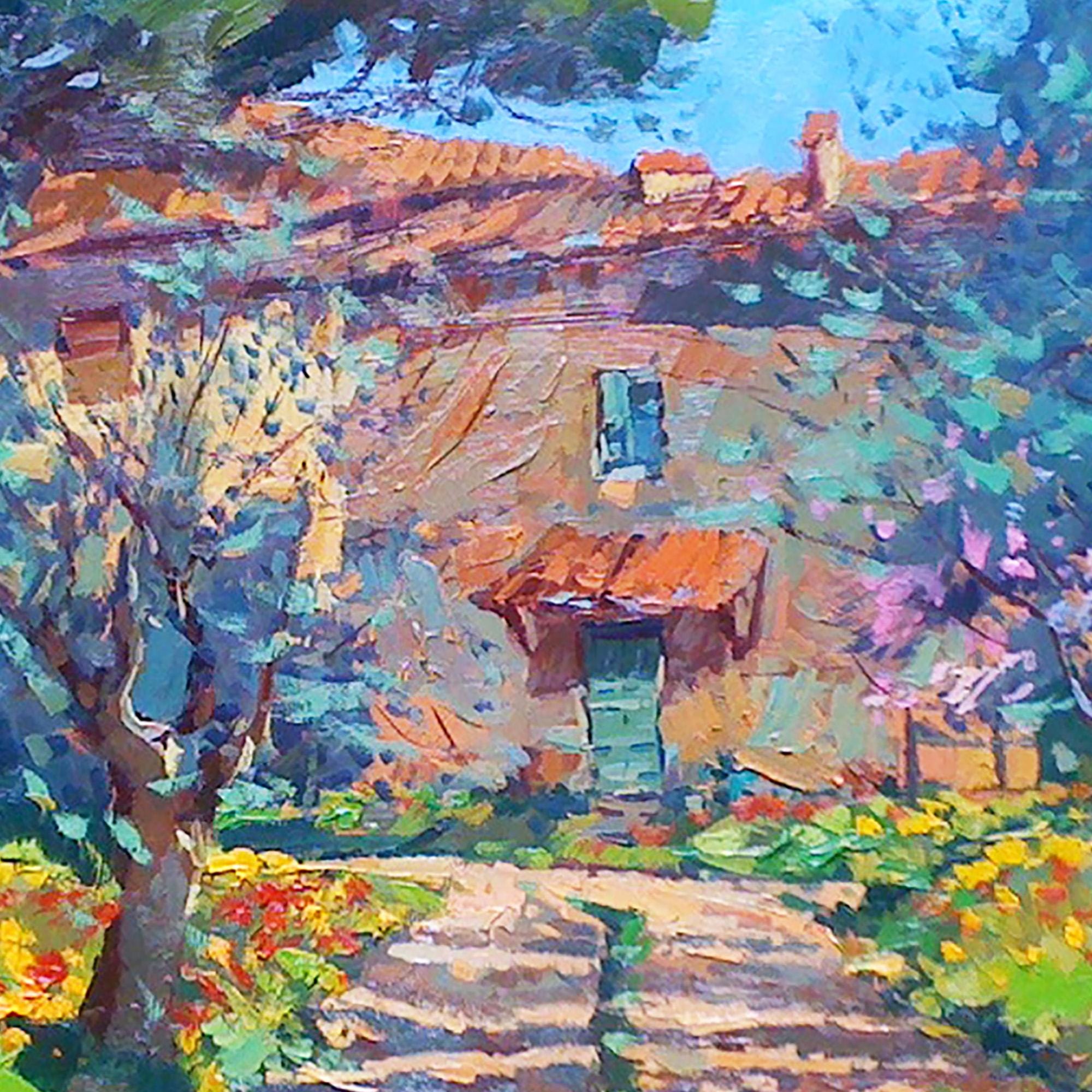油絵トスカーナ風景 トスカーナの風景油絵 イタリア トスカーナの芸術 厚塗り絵画