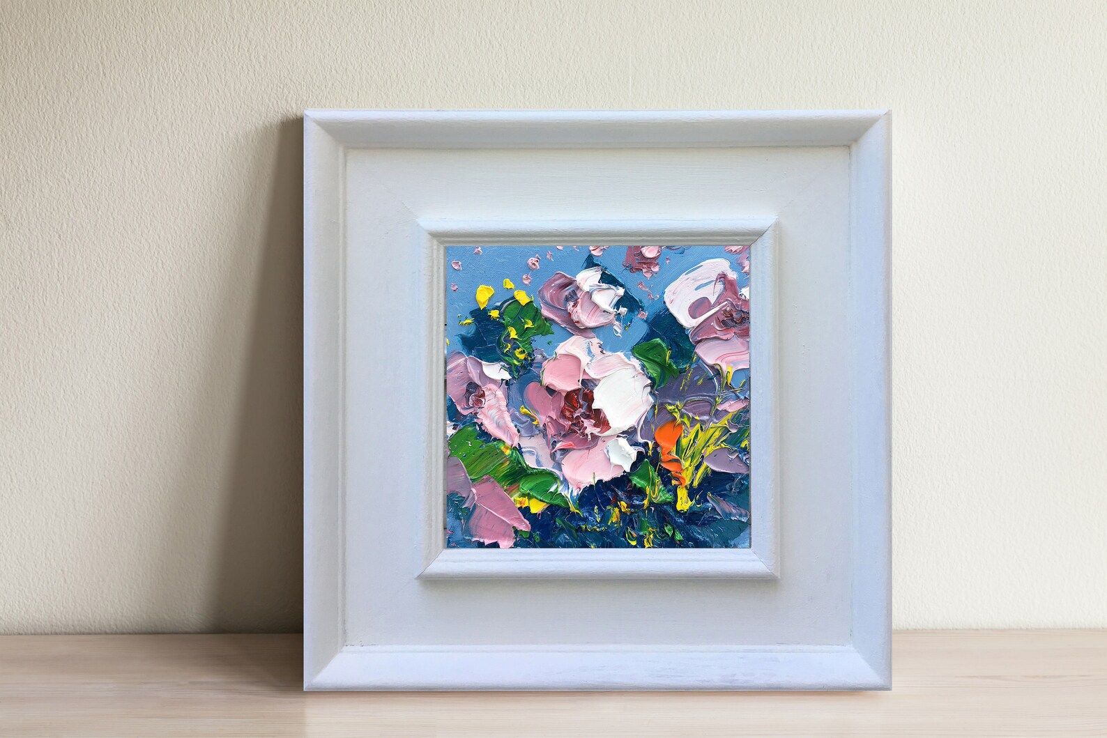 Abstract Flowers Painting on Canvas, Light Pink Floral Art, Textured