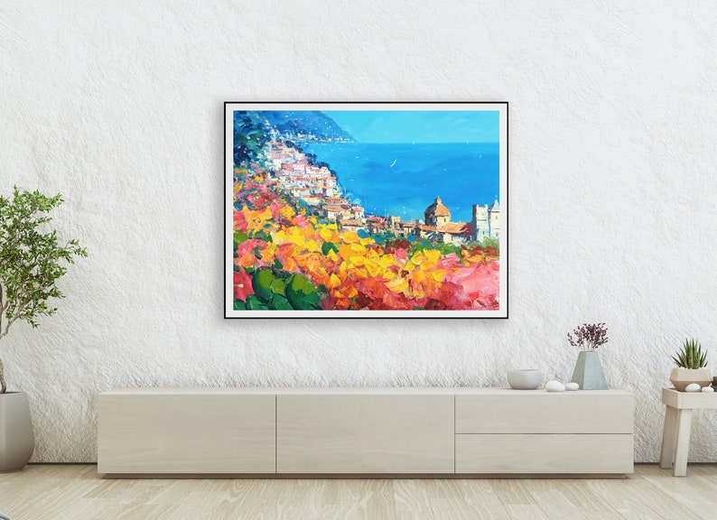 Positano Wall Art Prints, Original Art, Amalfi Coast Canvas Art, Italy Seascape Wall Art, Kitchen Wall Decor, Large Wall Art, Unique Gift image 2