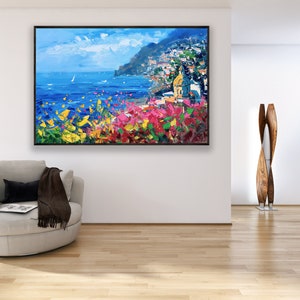 Positano Painting on Canvas, Original Art, Amalfi Coast, Seascape Painting, Impressionist Art, Living Room Decor, Large Wall Art, Gift Ideas image 3