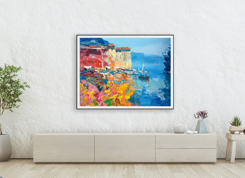 Portofino Art Prints, Original Art, Seascape Wall Art, Canvas Art, Italy Wall Art Prints, Modern Artwork, Kitchen Wall Art, Large Wall Art image 2