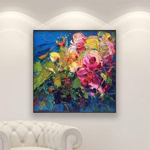 Flowers Oil Painting on Canvas, Original Textured Floral Wall Art, Vibrant Modern Impressionist Room Decor, Framed Art, Unique Gift for Her