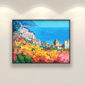Positano Painting on Canvas, Original Art, Amalfi Coast, Italy Painting, Colourful Artwork, Modern Art, Living Room Wall Art, Unique Gift image 3