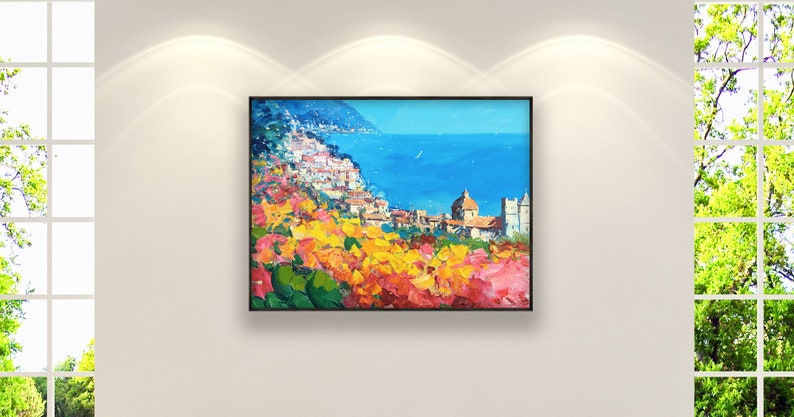 Positano Painting on Canvas, Original Art, Amalfi Coast, Italy Painting, Colourful Artwork, Modern Art, Living Room Wall Art, Unique Gift zdjęcie 3