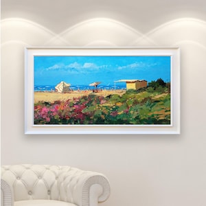 Beach Oil Painting on Canvas: Italian Coastal Seascape Impressionist Art