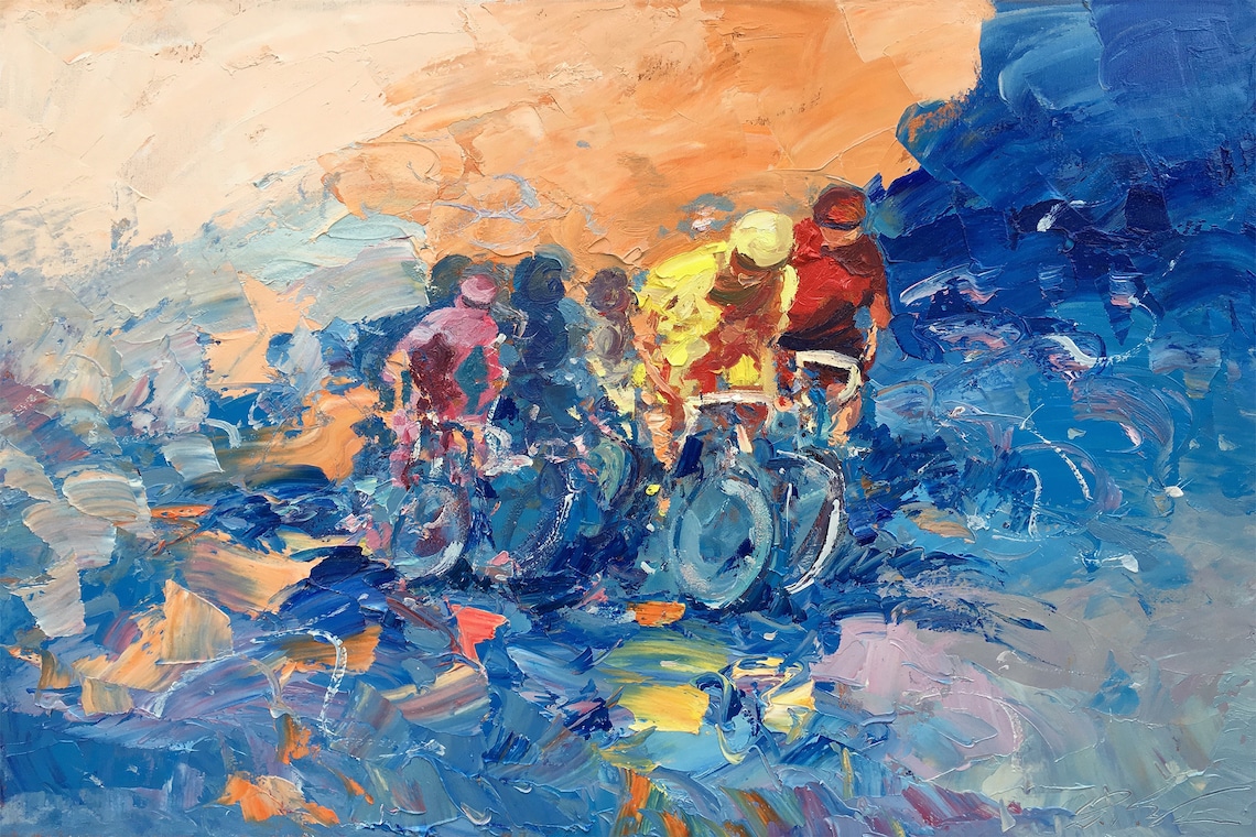 Bike Art on Canvas Original Art Bicycle Wall Art Cycling Etsy