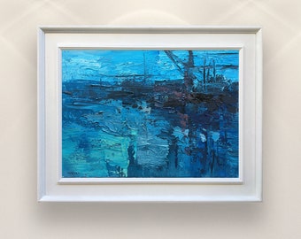 Peinture de paysage marin sur toile, peinture à l'huile, peinture originale, art abstrait, peinture de bateau, décoration murale nautique, art moderne, cadeau pour lui