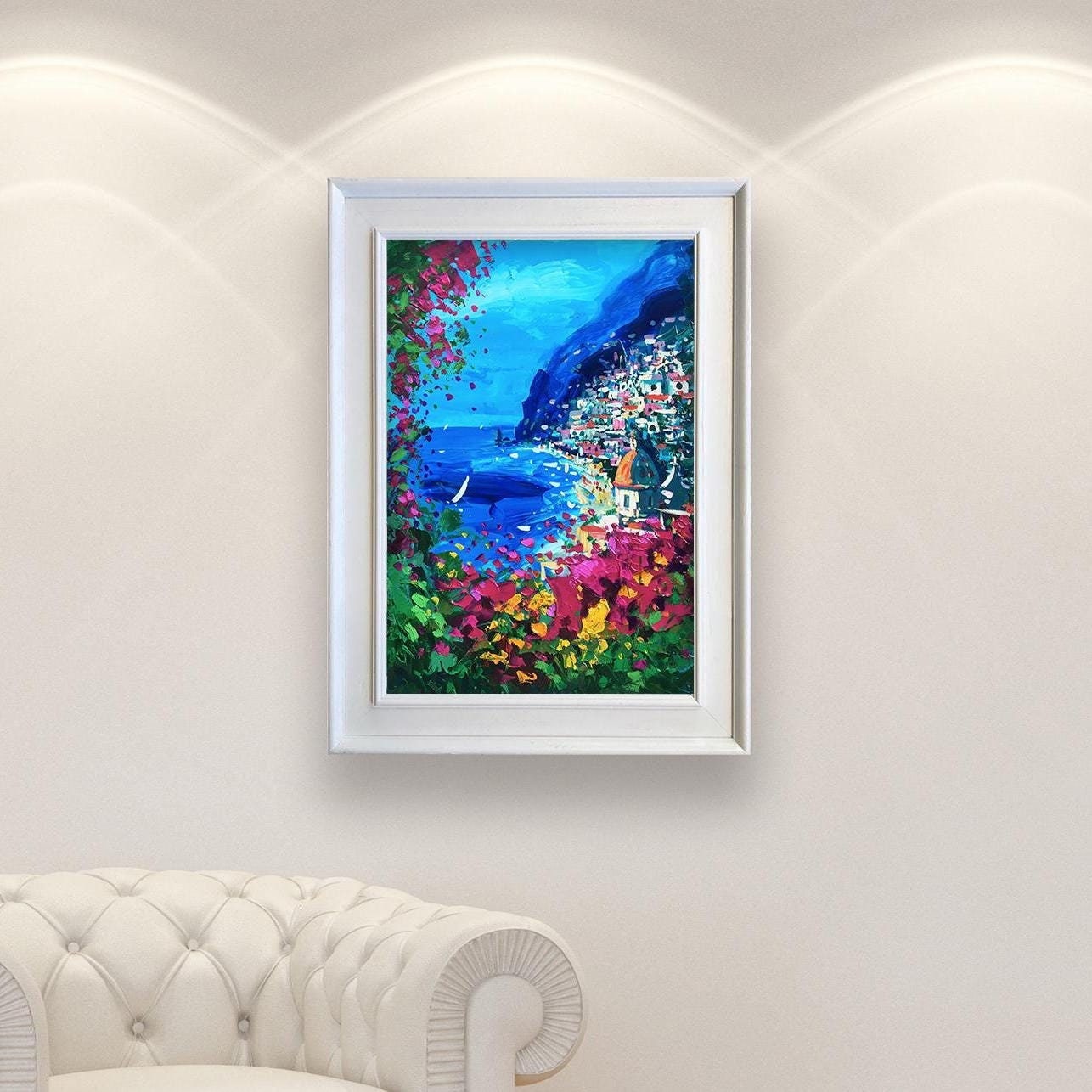 Positano Oil Painting on Canvas, Original Textured Amalfi Coast Art, Colorful Italian Wall Decor, Seascape Painting, Italy Gift