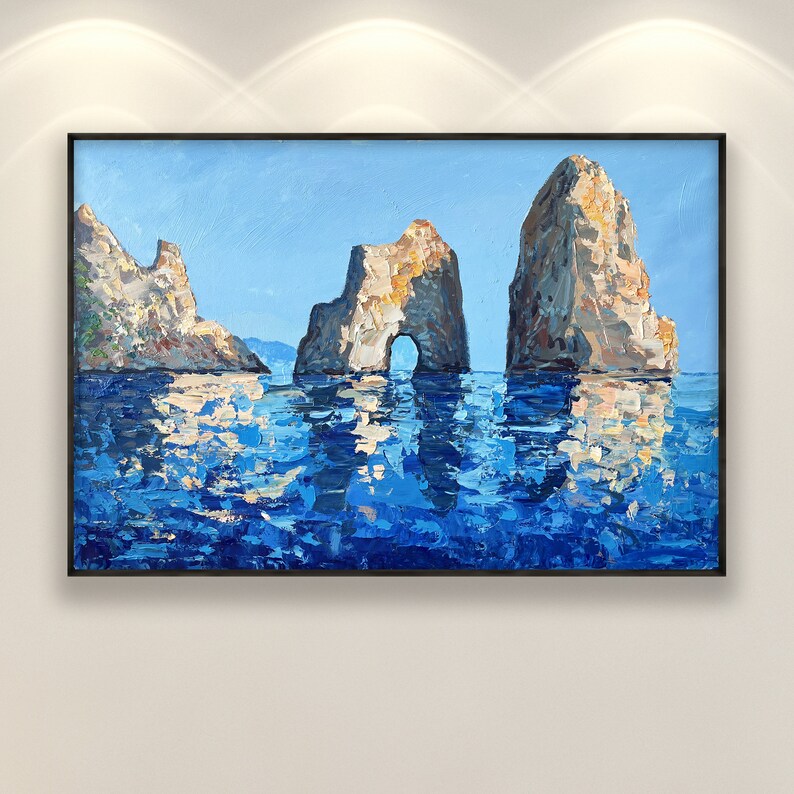 Capri Painting on Canvas, Original Art, Amalfi Coast, Italy Painting, Ocean Art, Seascape Painting, Textured Wall Art, Living Room Wall Art image 1