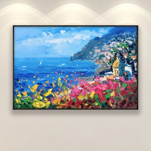 Positano Painting on Canvas, Original Art, Amalfi Coast, Seascape Painting, Impressionist Art, Living Room Decor, Large Wall Art, Gift Ideas image 1