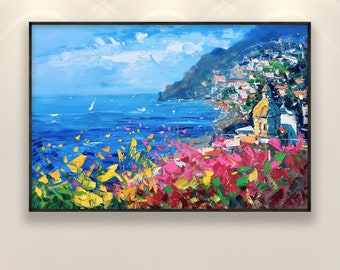 Positano Painting on Canvas, Original Art, Amalfi Coast, Seascape Painting, Impressionist Art, Living Room Decor, Large Wall Art, Gift Ideas