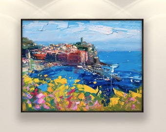 Vernazza Painting on Canvas, Original Art, Italy Painting, Cinque Terre, Seascape Painting, Living Room Wall Art, Large Painting, Gift