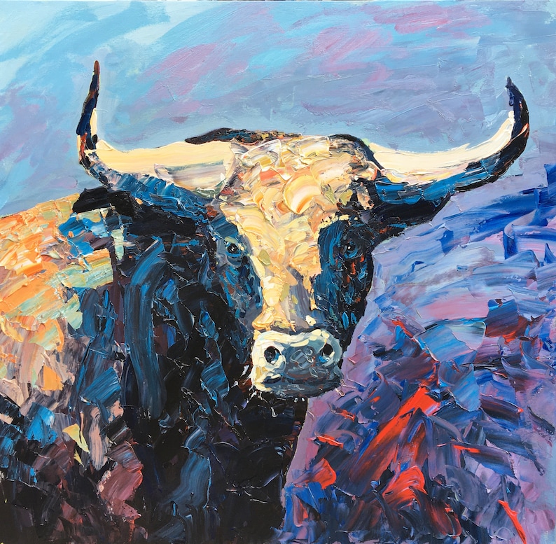Bull Painting on Canvas Original Art Animal Painting Cow Etsy