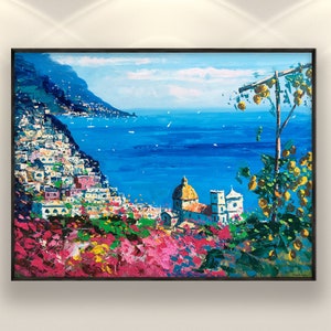 Positano Painting on Canvas, Original Artwork, Amalfi Coast Art, Italy Painting, Living Room Wall Art, Large Wall Art, Anniversary Gift image 1