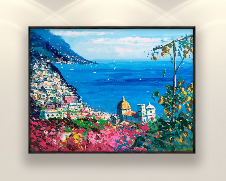 Positano Painting on Canvas, Original Artwork, Amalfi Coast Art, Italy Painting, Living Room Wall Art, Large Wall Art, Anniversary Gift image 1